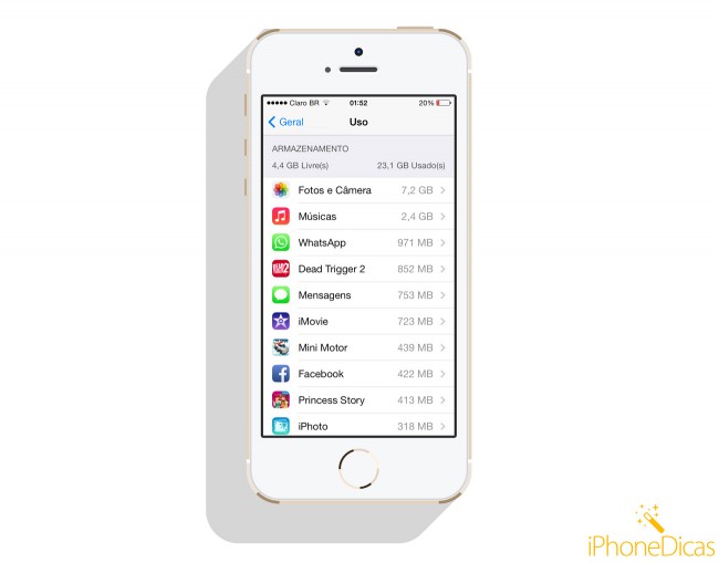 armazenamenteo-e-espaco-ios-7-iphone - iPhone lento demais no iOS 7? Acelere o seu agora mesmo! | iPhoneDicas