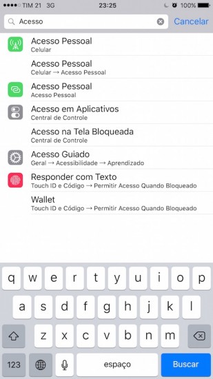 iOS 9 Ajustes Pesquisa
