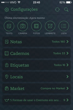 Evernote tela preta