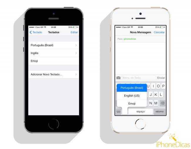 adicionar teclado iphone ios 7 emoji emoticons ingles