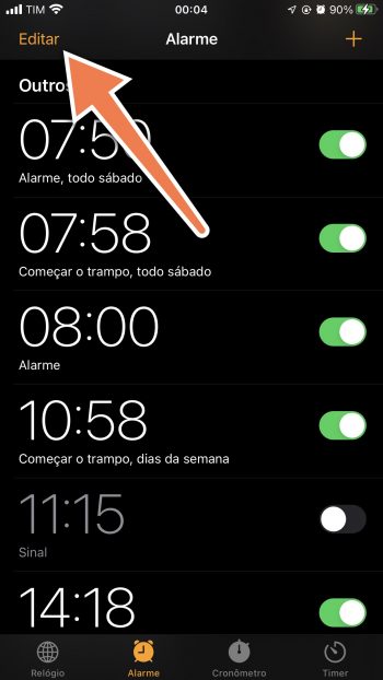 alarmes no iPhone