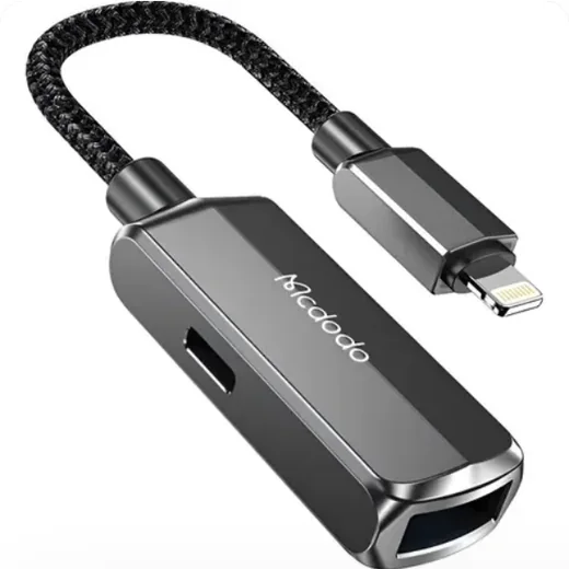 Adaptador OTG Lightning para USB-A com carregador